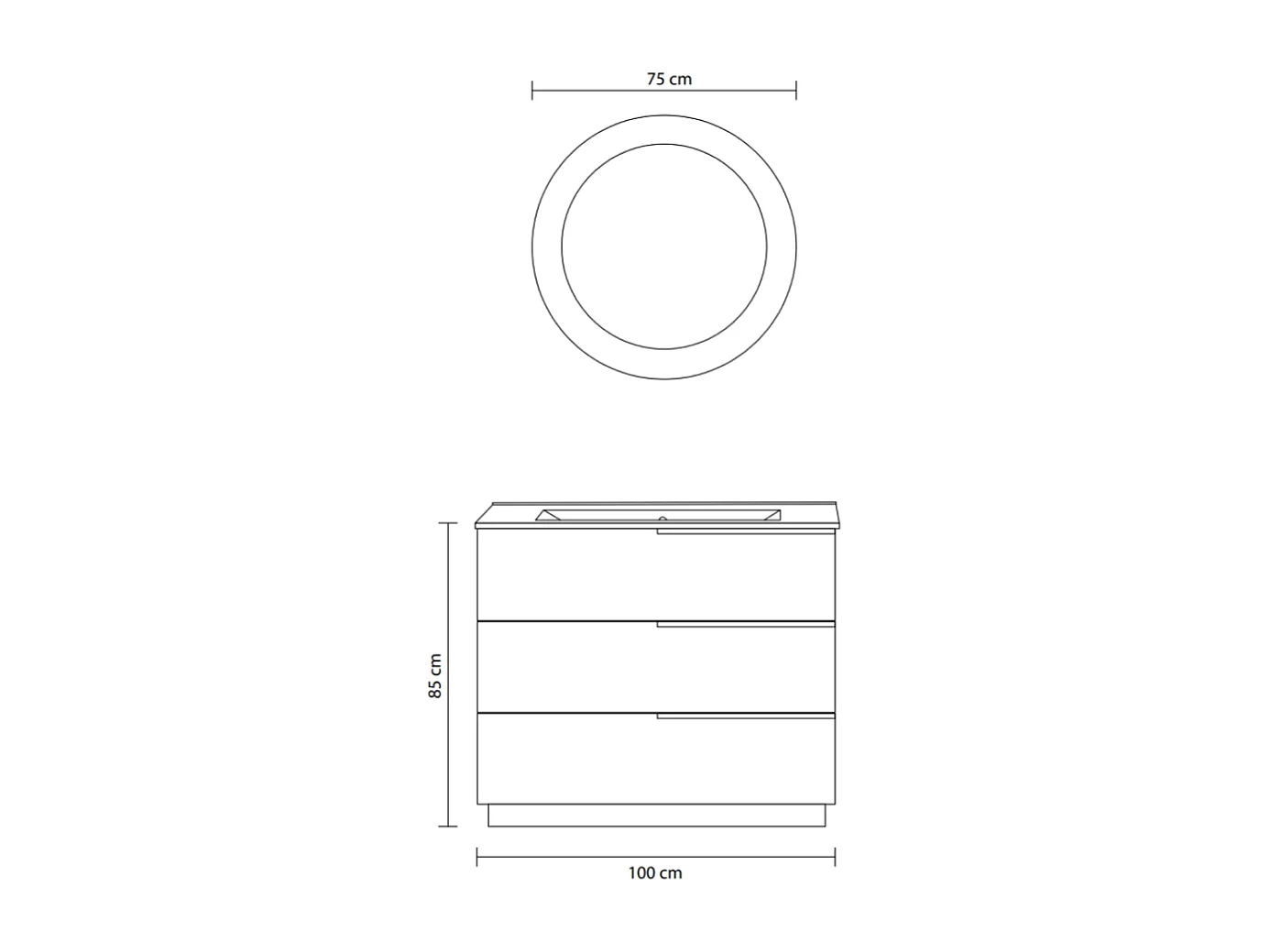 Meuble De Salle De Bain Sur Pied Tiroirs 100Cm Gris Miroir Rond À Led | New York