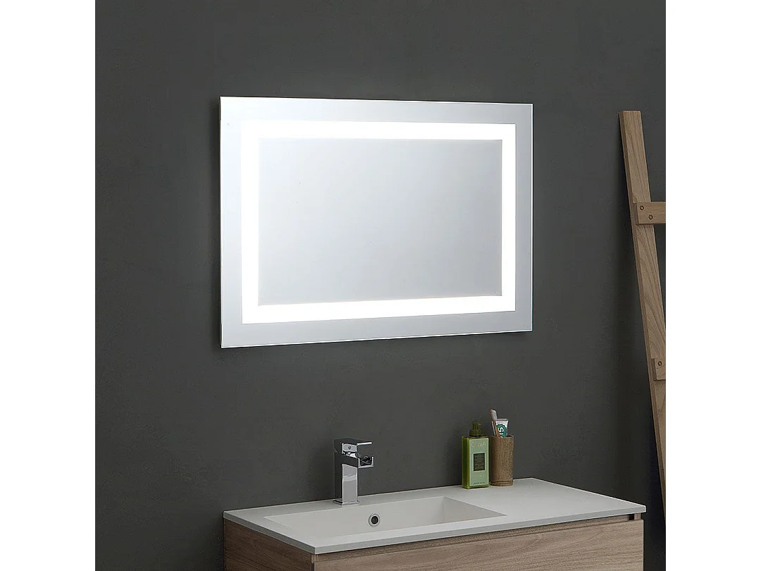 Meuble De Salle De Bain 90Cm En Chêne Avec Vasque Asymétrique Et Miroir Led | Valentina