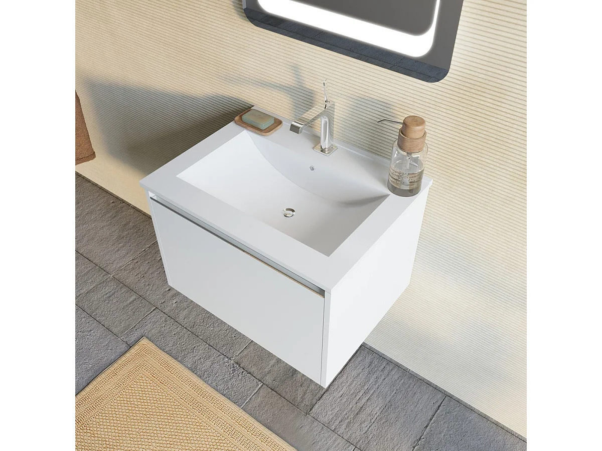 Armoire De Toilette Murale 60Cm Blanc Mat Avec Miroir 60X80 Led | Monaco