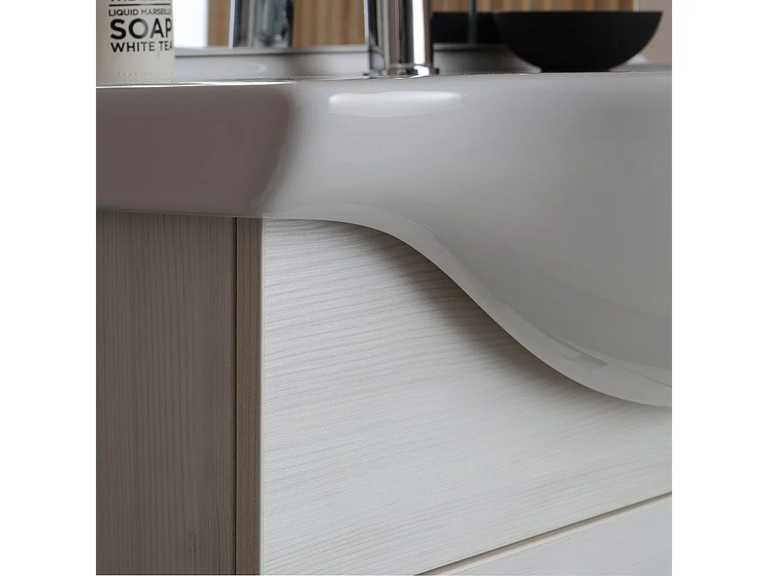 Meuble De Salle De Bains Sur Pied 75Cm Chêne Blanc Effet Bois  | Rimini