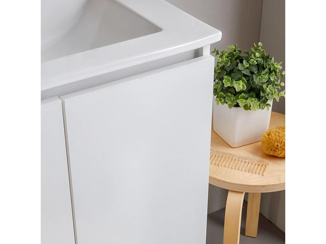 Meuble De Salle De Bains Suspendu 120Cm Blanc Avec Portes Et Miroir 120X110 | Bilbao