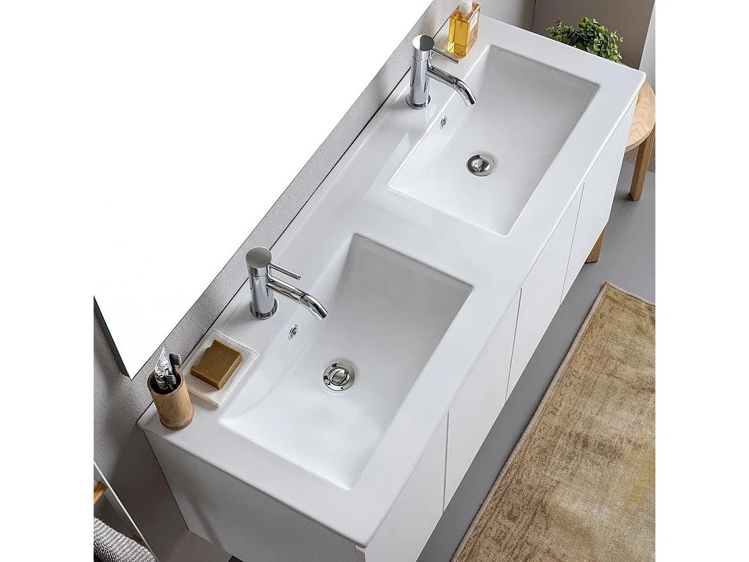 Meuble De Salle De Bains Suspendu 120Cm Blanc Avec Portes Et Miroir 120X110 | Bilbao