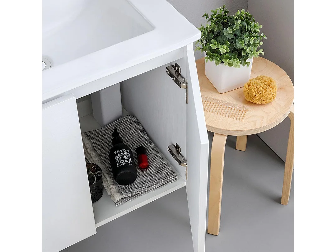 Meuble De Salle De Bains Suspendu 120Cm Blanc Avec Portes Et Miroir 120X110 | Bilbao