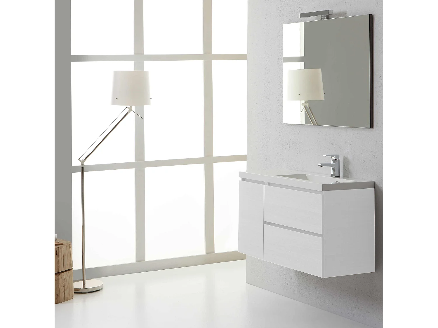 Meuble De Salle De Bains 90 Cm Profondeur Réduite Droite | Manhattan