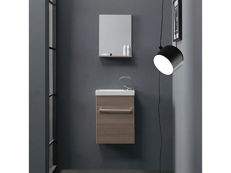 Petit Meuble De Salle De Bains Pour Espaces Reduits Finition Chene Fume | Smart