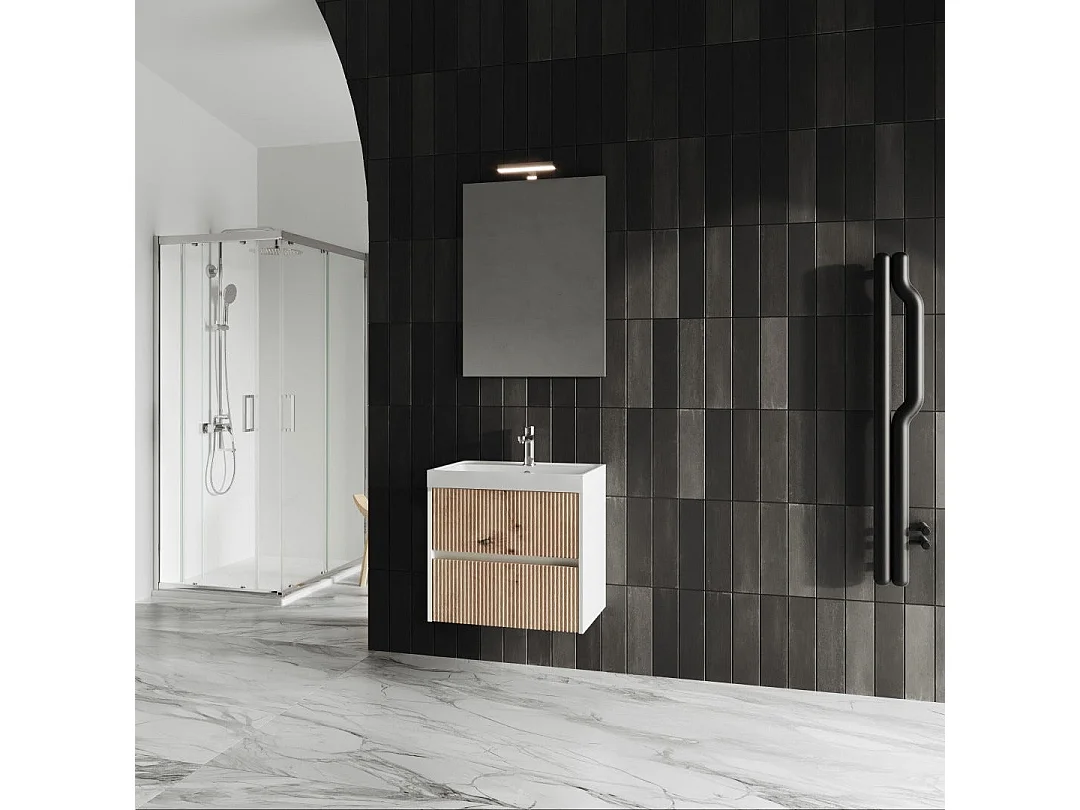 Mobile De Salle De Bain Suspendu 60Cm En Chêne Doré Cannelé | Cortina