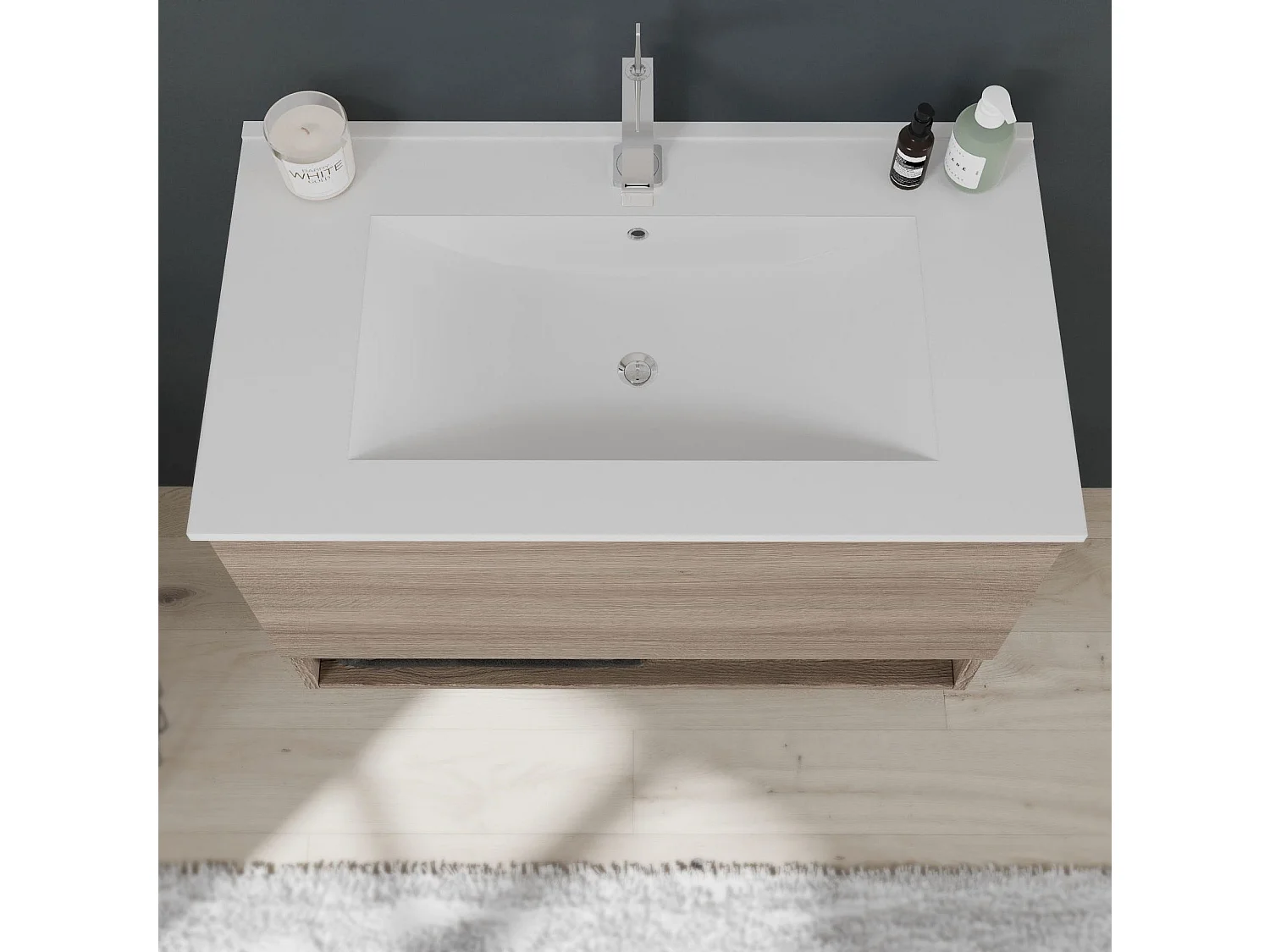 Meuble De Salle De Bain Avec Un Grand Tiroir Et Compartiment Ouvert 80Cm En Chêne Naturel | Venezia