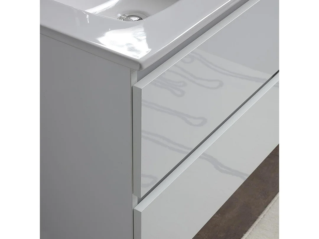 Meuble De Salle De Bain Suspendu Avec Lavabo 60Cm Et Tiroirs Blanc Brillant | Benaco