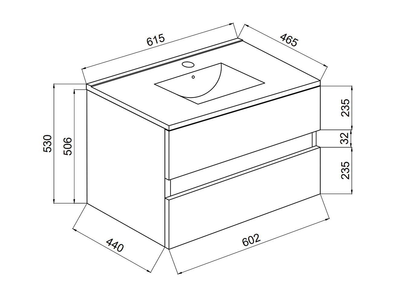 Meuble De Salle De Bain Suspendu Avec Lavabo 60Cm Et Tiroirs Blanc Brillant | Benaco