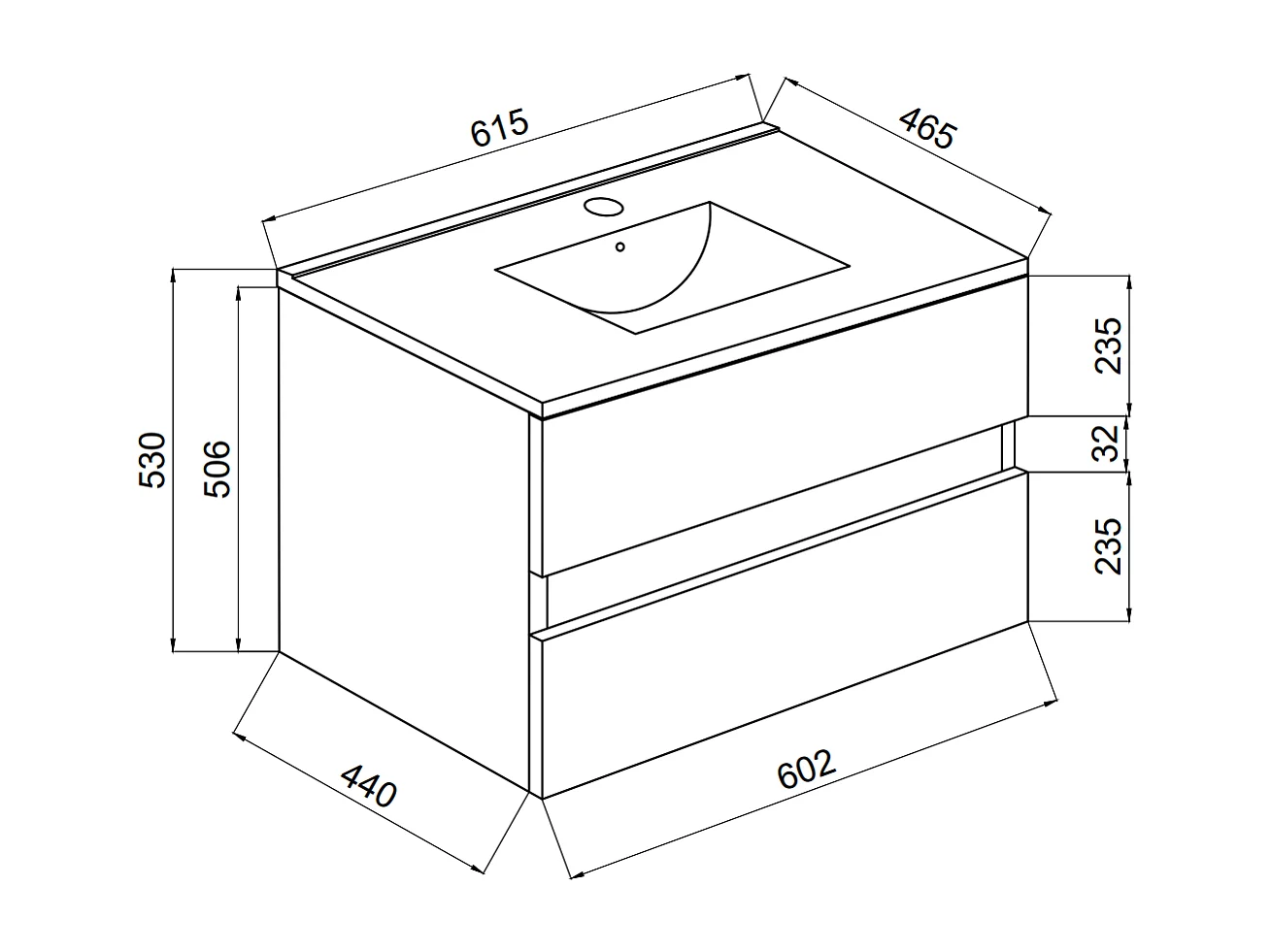 Meuble De Salle De Bain Suspendu Avec Lavabo 60Cm Et Tiroirs Blanc Brillant | Benaco