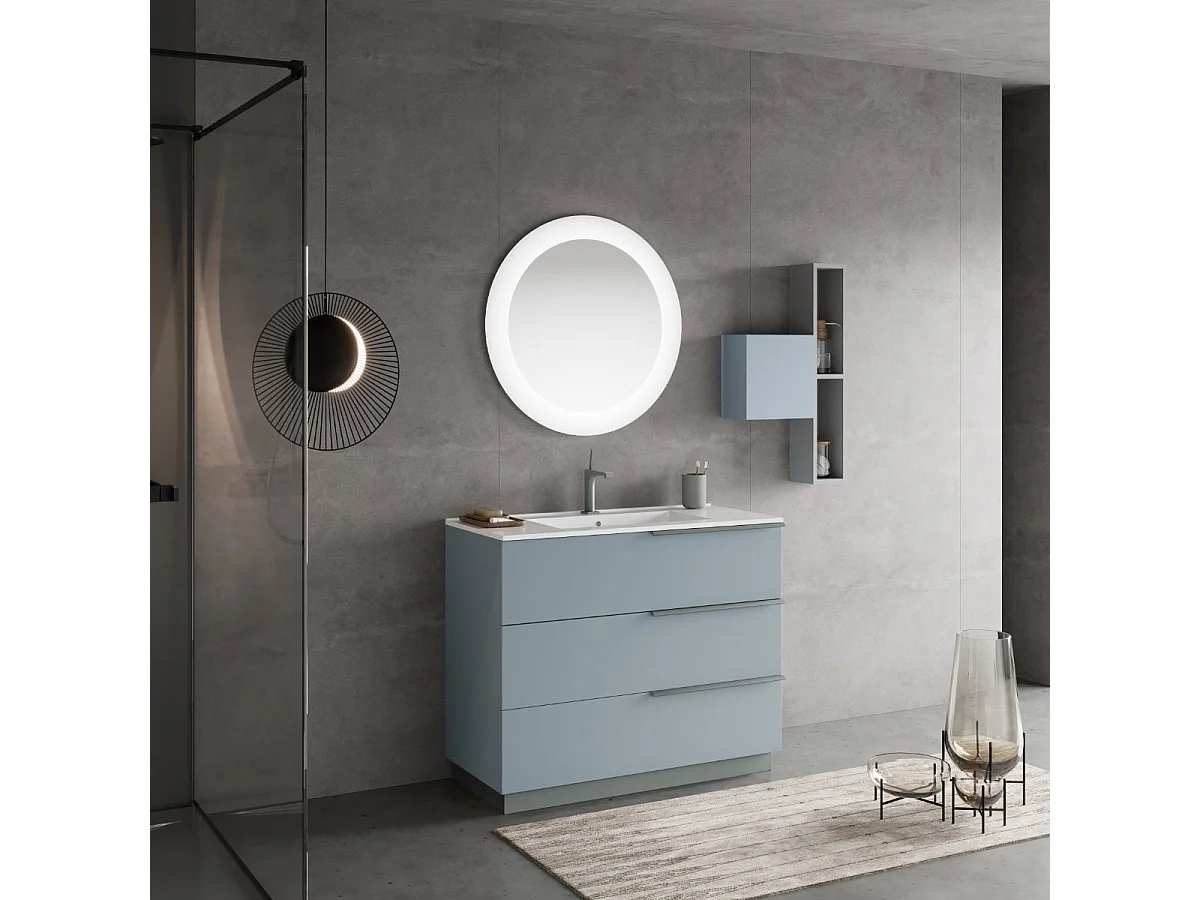 Meuble De Salle De Bain Sur Pied Avec Lavabo 100Cm Avec 3 Tiroirs Et Miroir| New York