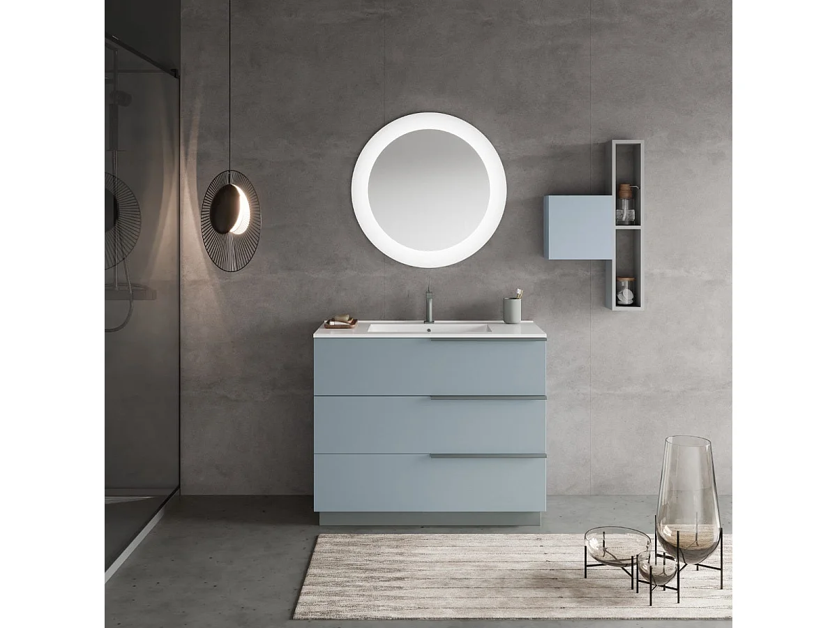 Meuble De Salle De Bain Sur Pied Avec Lavabo 100Cm Avec 3 Tiroirs Et Miroir| New York