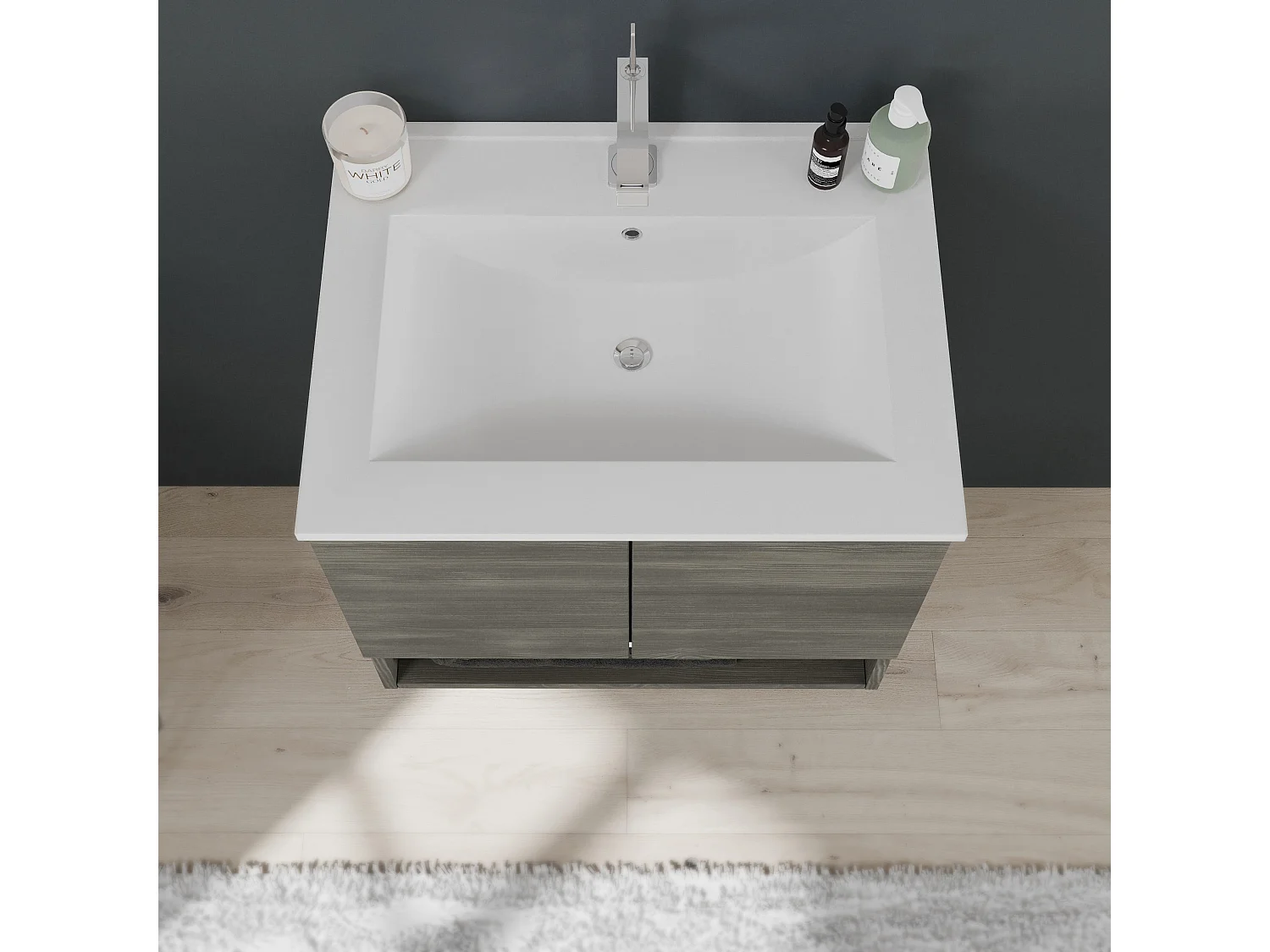 Meuble Suspendu Pour Salle De Bain Avec 2 Portes 60 Cm En Chêne Gris Foncé | Venezia