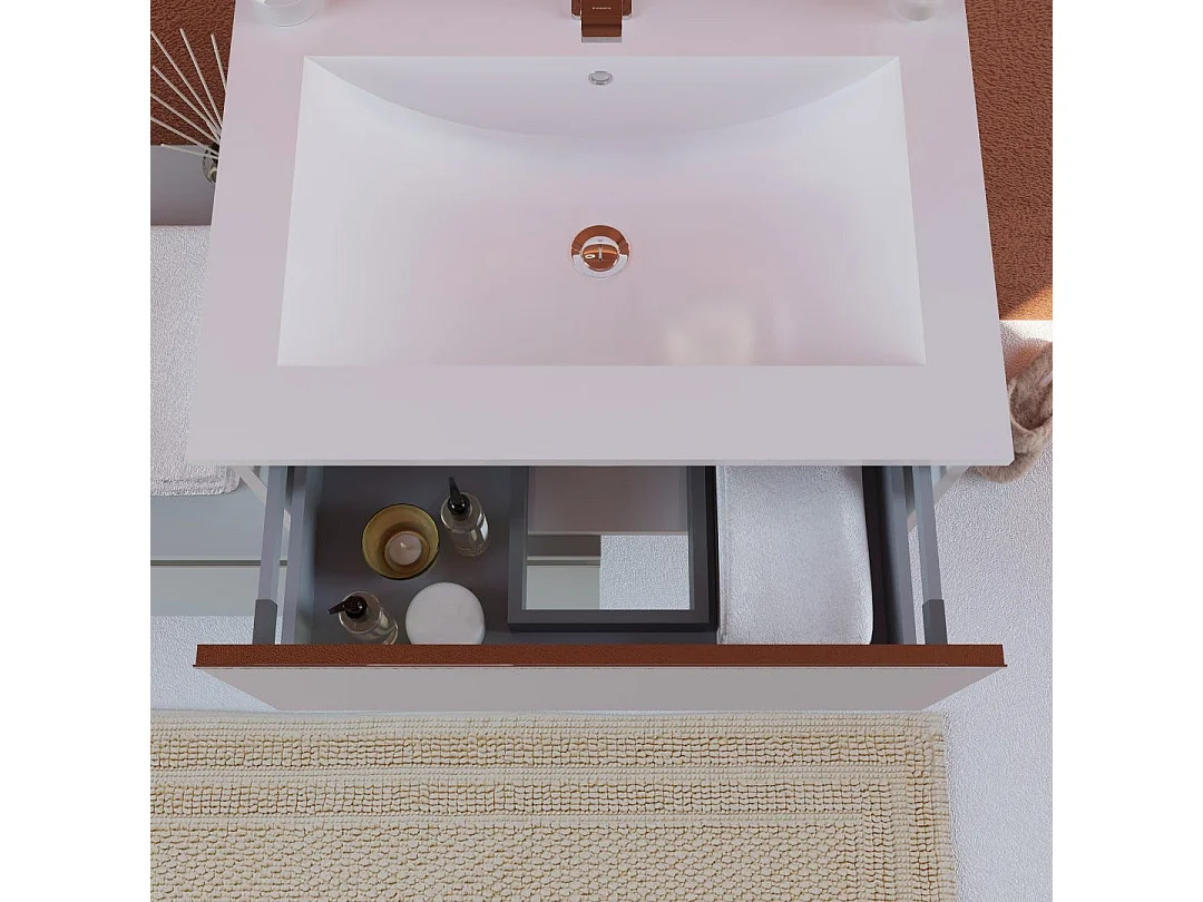 Meuble De Salle De Bains Gris Clair 90 Cm Avec Tiroir Décentré Et Miroir À Led | Seattle