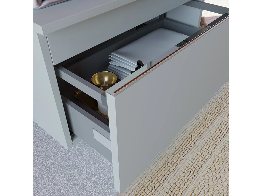 Meuble De Salle De Bains Gris Clair 90 Cm Avec Tiroir Décentré Et Miroir À Led | Seattle