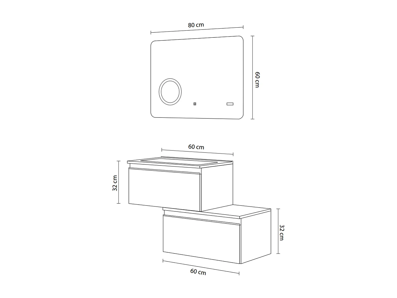Meuble De Salle De Bains Gris Clair 90 Cm Avec Tiroir Décentré Et Miroir À Led | Seattle