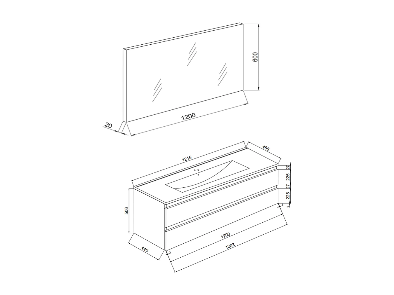 Armoire De Toilette Avec Lavabo Intégré 120 Cm Avec Miroir | Berlin