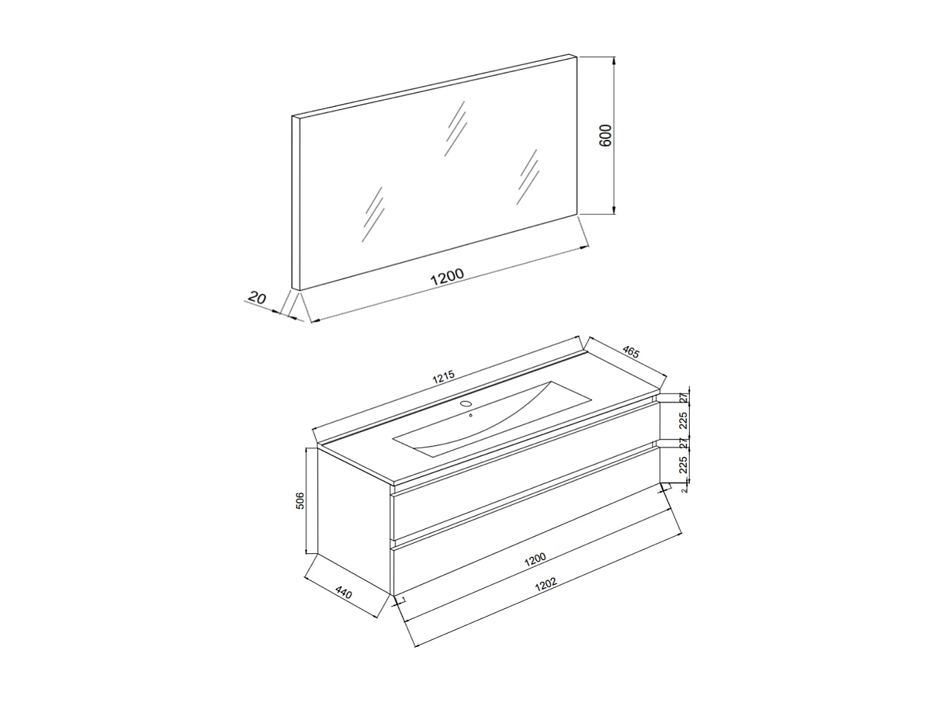 Armoire De Toilette Avec Lavabo Intégré 120 Cm Avec Miroir | Berlin