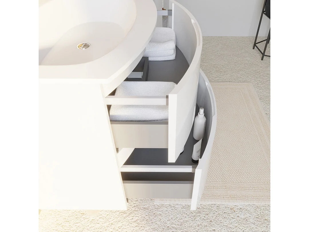 Armoire De Toilette Murale Courbe 70Cm Blanc Brillant Miroir Led 80X60 | Los Angeles