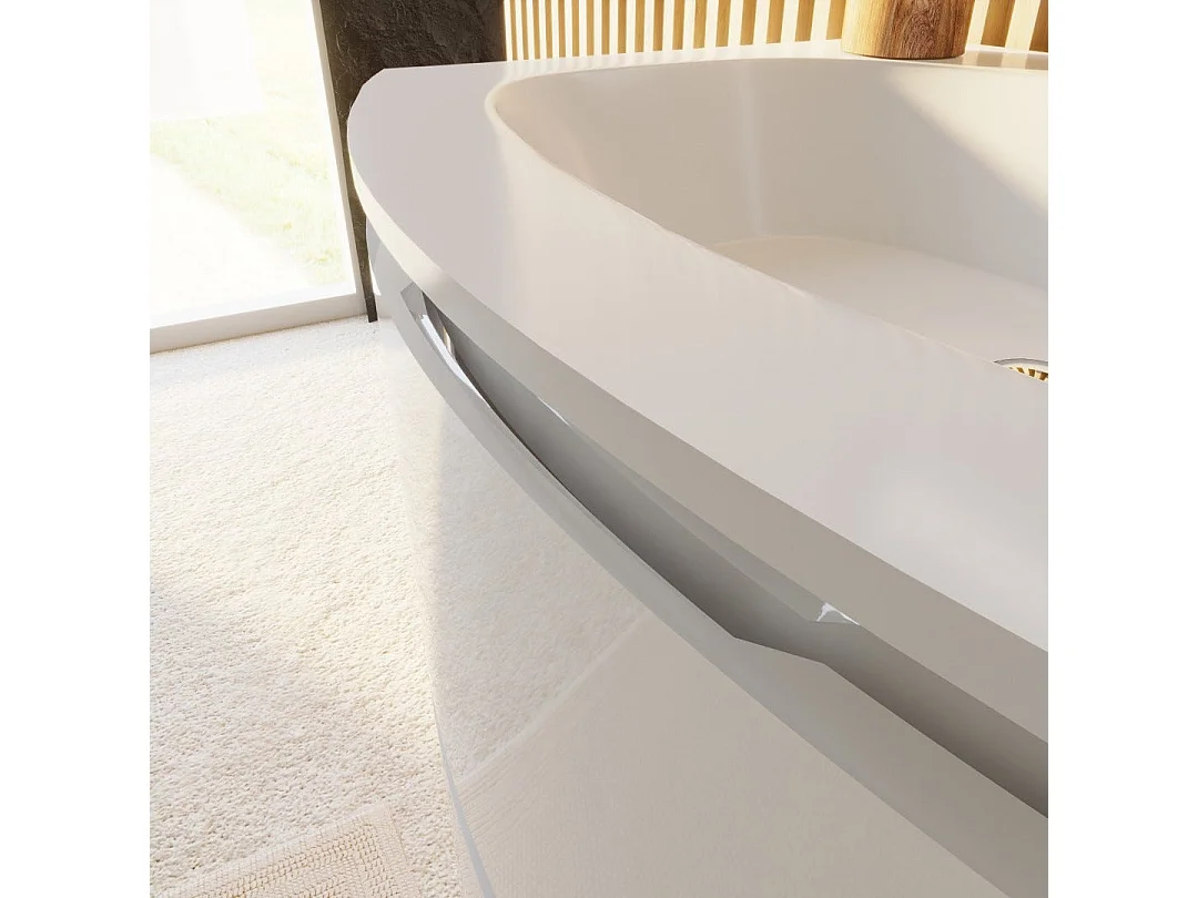 Armoire De Toilette Murale Courbe 70Cm Blanc Brillant Miroir Led 80X60 | Los Angeles