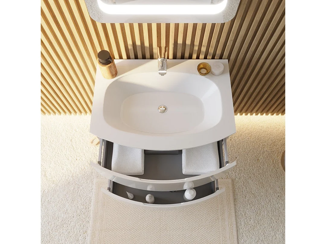 Armoire De Toilette Murale Courbe 70Cm Blanc Brillant Miroir Led 80X60 | Los Angeles