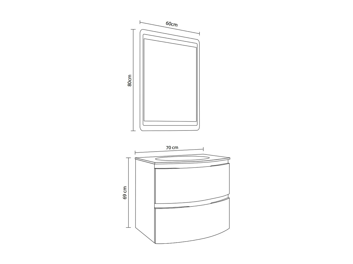 Armoire De Toilette Murale Courbe 70Cm Blanc Brillant Miroir Led 80X60 | Los Angeles