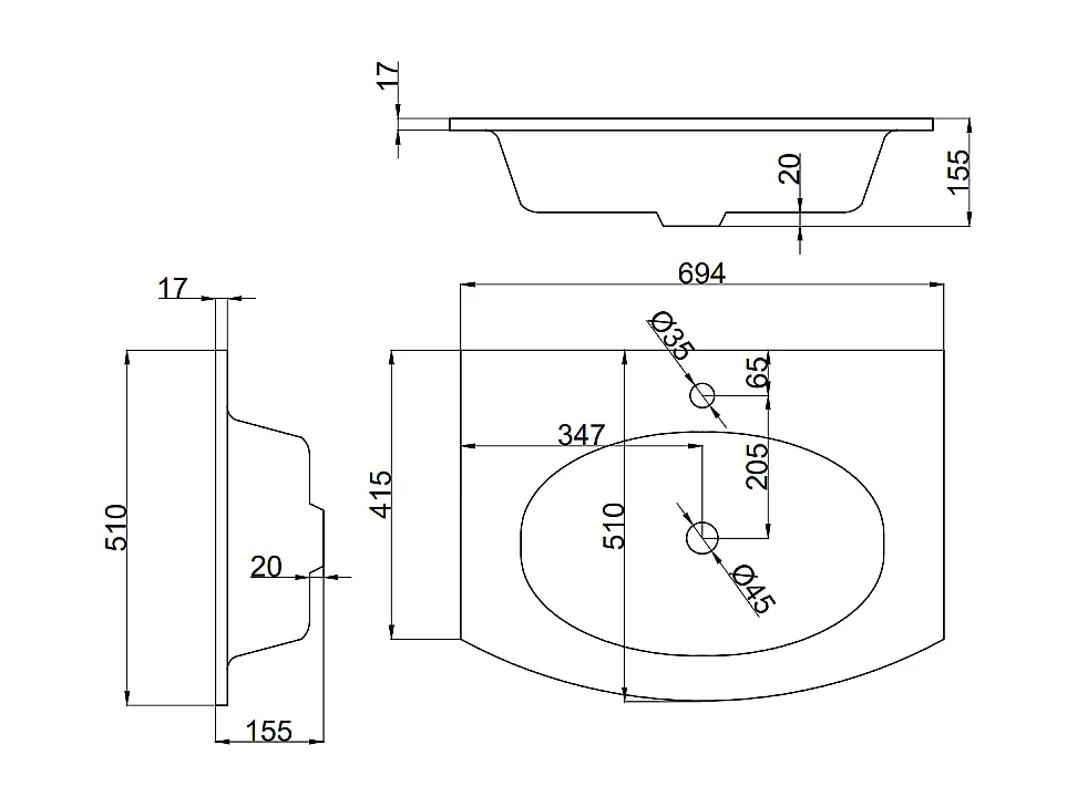 Armoire De Toilette Murale Courbe 70Cm Blanc Brillant Miroir Led 80X60 | Los Angeles