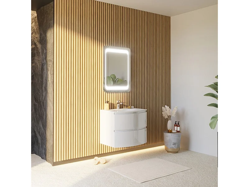Armoire De Toilette Murale Courbe 70Cm Blanc Brillant Miroir Led 80X60 | Los Angeles