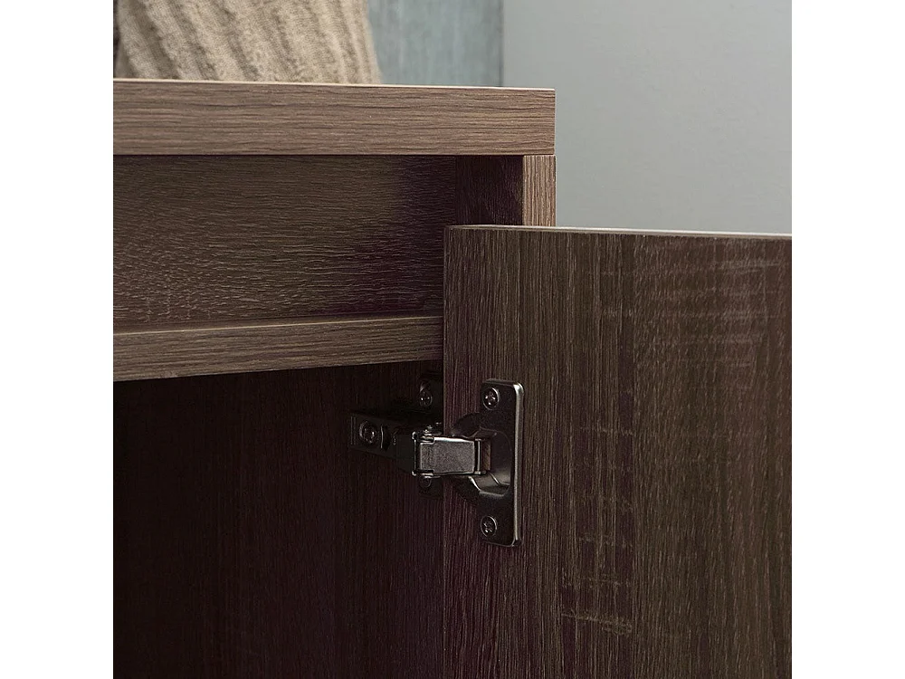 Meuble De Salle De Bain Noyer Foncé 60Cm Lavabo D'appui Et Miroir Bords Polis | Siena