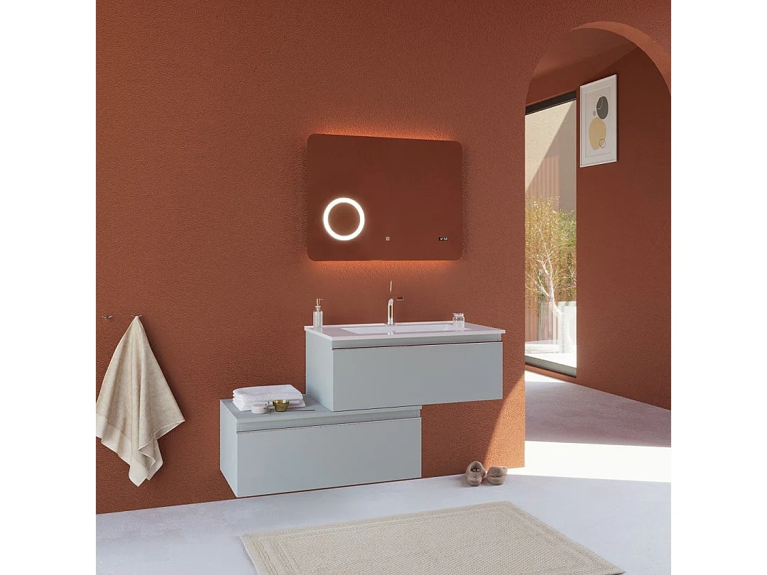 Meuble De Salle De Bains Excentré À Suspendre Avec Deux Tiroirs Gris Clair | Seattle