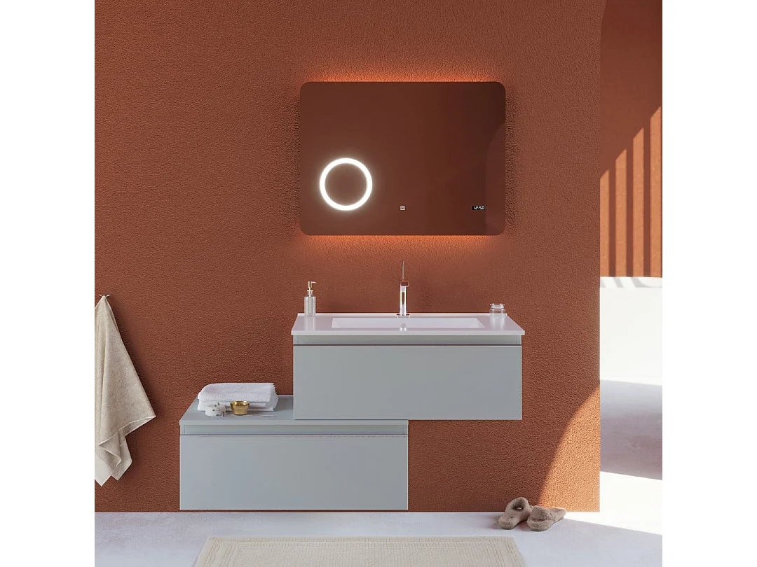 Meuble De Salle De Bains Excentré À Suspendre Avec Deux Tiroirs Gris Clair | Seattle