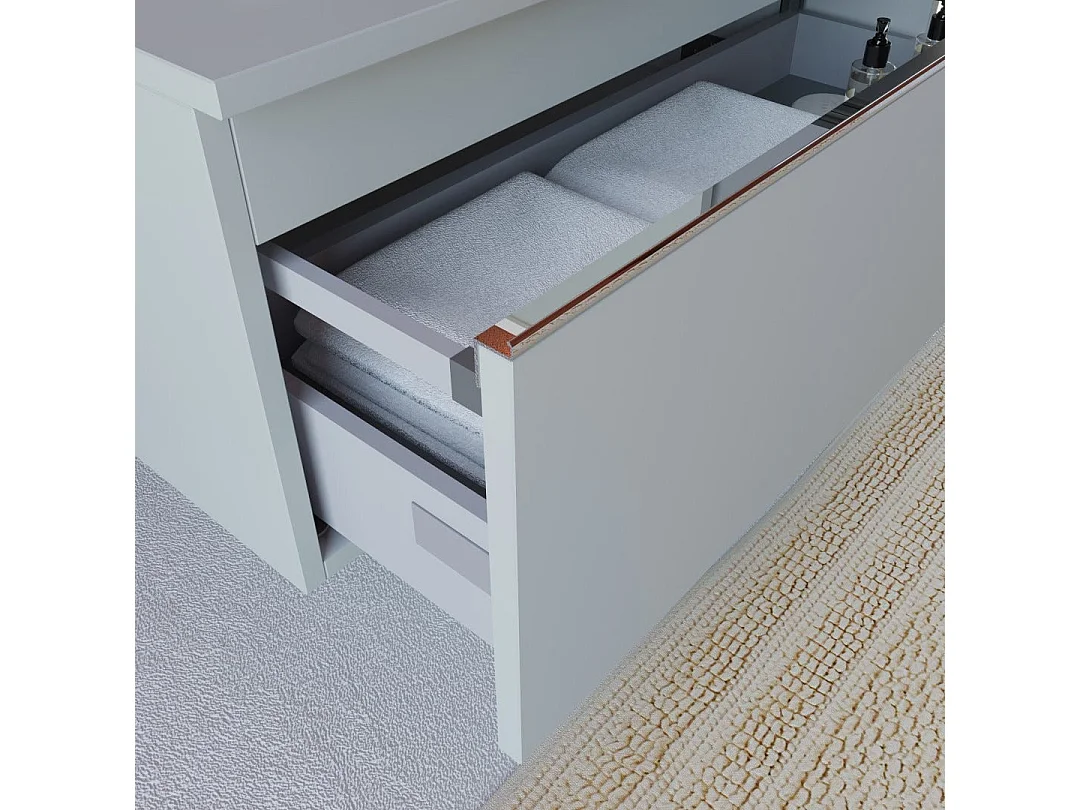 Meuble De Salle De Bains Excentré À Suspendre Avec Deux Tiroirs Gris Clair | Seattle