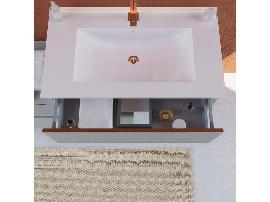 Meuble De Salle De Bains Excentré À Suspendre Avec Deux Tiroirs Gris Clair | Seattle