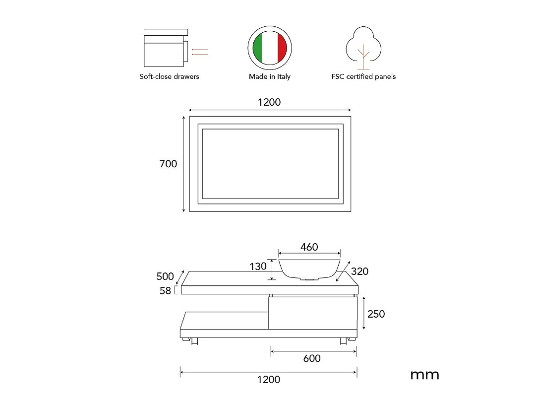 Meuble De Salle De Bain Suspendu 120Cm Avec Plan Anthracite Et Lavabo D'aménagement | Valentina