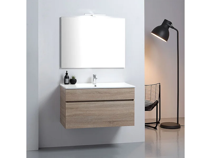 Armoire De Salle De Bain Murale 90 Cm Well En Chêne | Sole