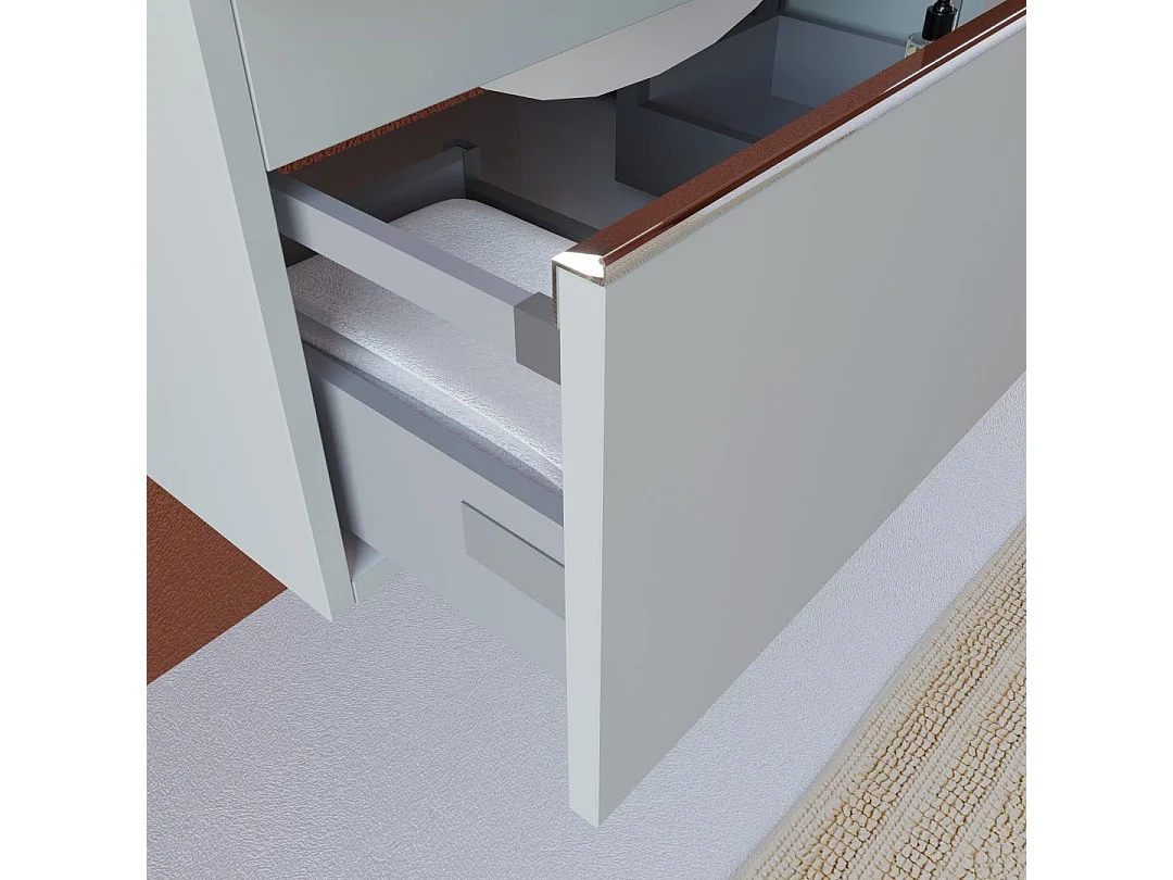 Meuble De Salle De Bains À Suspendre Gris Clair 120Cm, Lavabo Asymétrique | Seattle