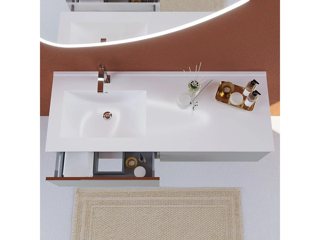 Meuble De Salle De Bains À Suspendre Gris Clair 120Cm, Lavabo Asymétrique | Seattle