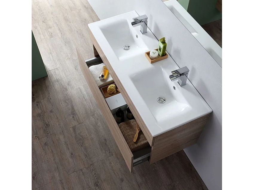 Meuble De Salle De Bains De 120 Cm Avec Double Lavabo En Chêne Well Suspendu | Sole