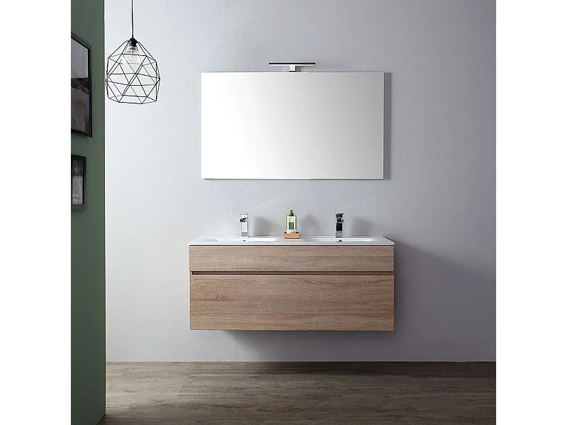 Meuble De Salle De Bains De 120 Cm Avec Double Lavabo En Chêne Well Suspendu | Sole
