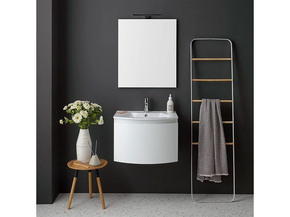 Armoire De Toilette Suspendue Arrondie 62 Cm Blanc Rectangulaire Miroir | Riva