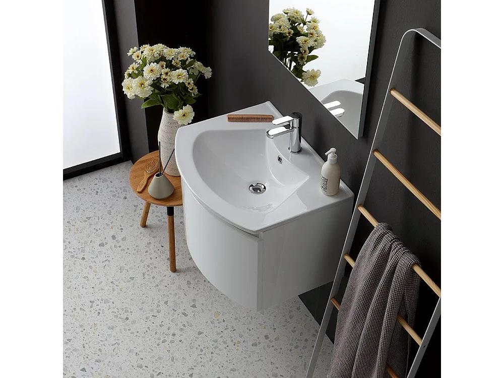 Armoire De Toilette Suspendue Arrondie 62 Cm Blanc Rectangulaire Miroir | Riva