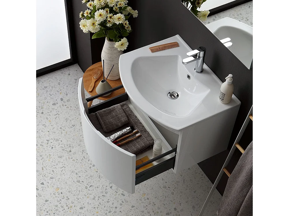 Armoire De Toilette Suspendue Arrondie 62 Cm Blanc Rectangulaire Miroir | Riva