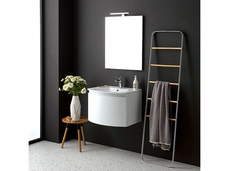 Armoire De Toilette Suspendue Arrondie 62 Cm Blanc Rectangulaire Miroir | Riva