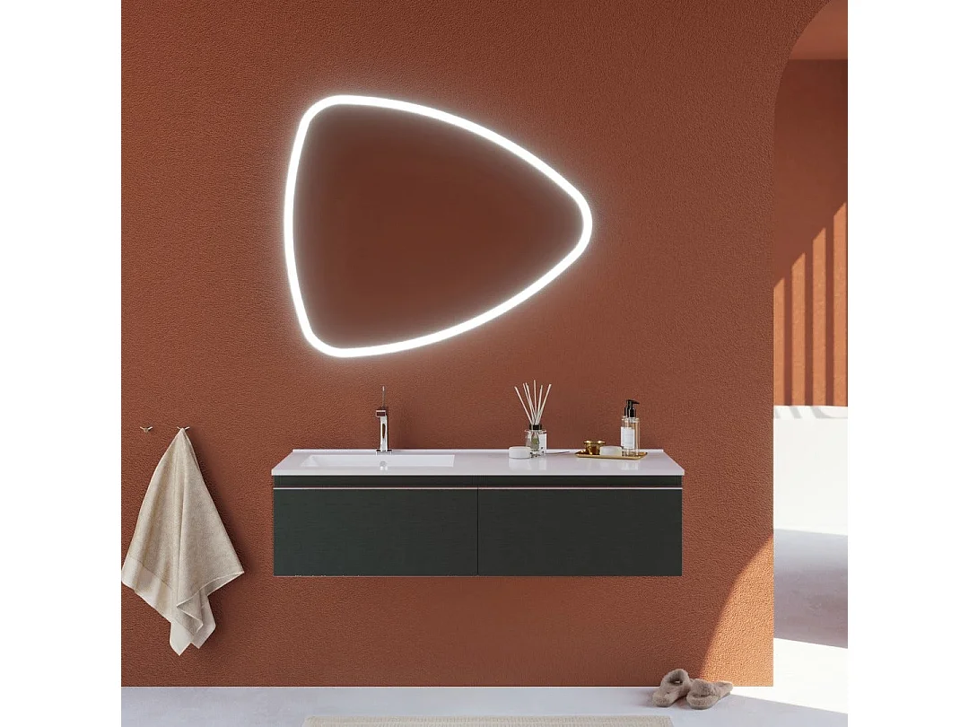 Meuble De Salle De Bains Gris Foncé De 120 Cm, Lavabo Asymétrique Et Miroir Suspendu | Seattle