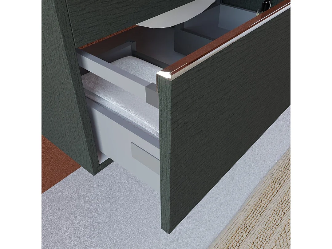 Meuble De Salle De Bains Gris Foncé De 120 Cm, Lavabo Asymétrique Et Miroir Suspendu | Seattle