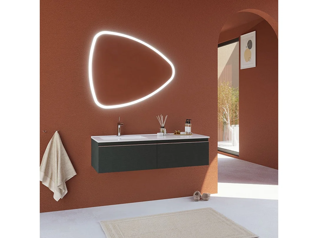 Meuble De Salle De Bains Gris Foncé De 120 Cm, Lavabo Asymétrique Et Miroir Suspendu | Seattle