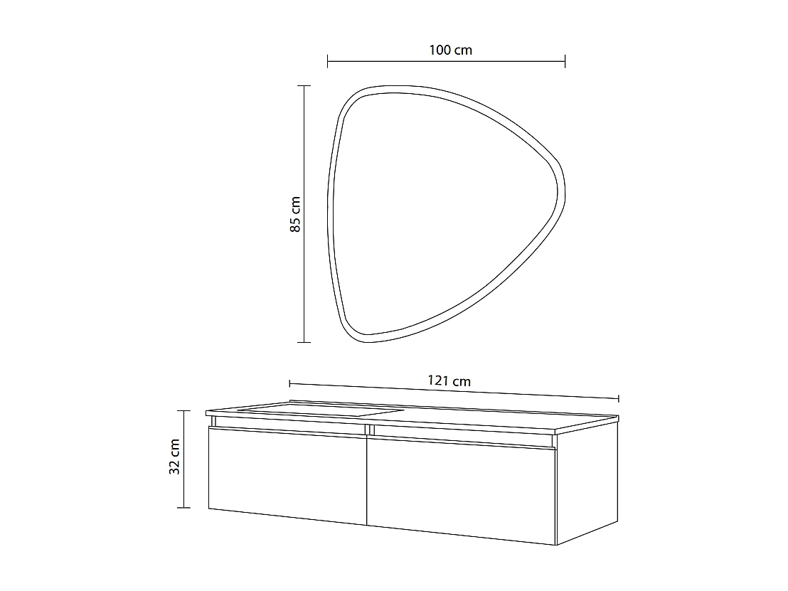 Meuble De Salle De Bains Gris Foncé De 120 Cm, Lavabo Asymétrique Et Miroir Suspendu | Seattle
