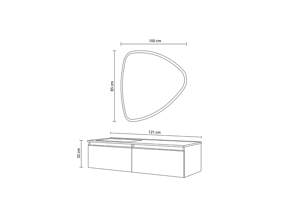 Meuble De Salle De Bains Gris Foncé De 120 Cm, Lavabo Asymétrique Et Miroir Suspendu | Seattle