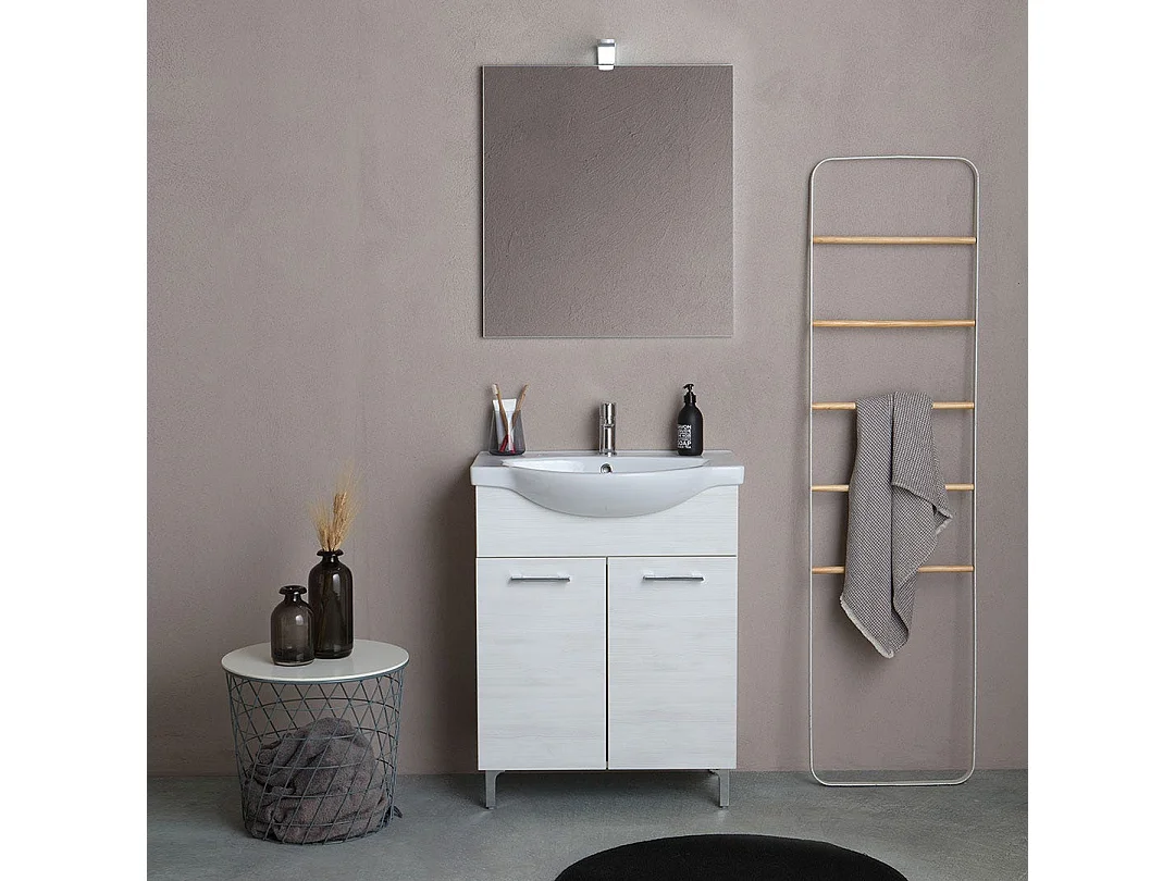 Armoire De Salle De Bains De 65 Cm En Chêne Blanc, À Poser Au Sol | Rimini