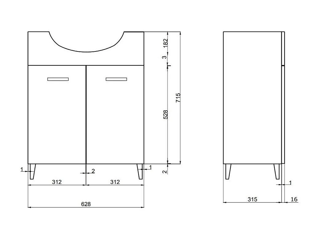 Armoire De Salle De Bains De 65 Cm En Chêne Blanc, À Poser Au Sol | Rimini